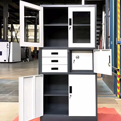 metallic file cabinet with safe